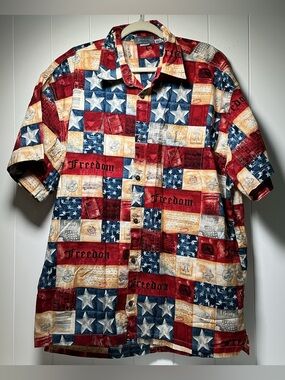High Seas Trading Co Men’s Shirt Size XXL Hawaiian July 4th Freedom Button USA